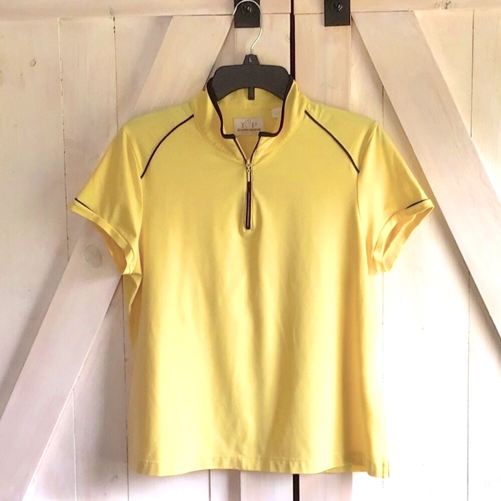 ⛳️ EP PRO ‘Pro Tour Tech’ Yellow Short Sleeve Zip V Neck Collar Shirt Sz.L
